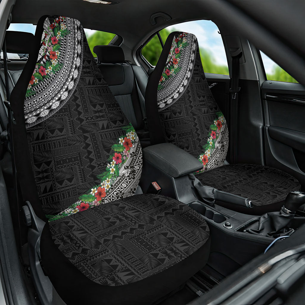 Fiji Hibiscus Car Seat Cover Tapa Masi Motifs with Tropical Plants LT03 One Size Black - Polynesian Pride
