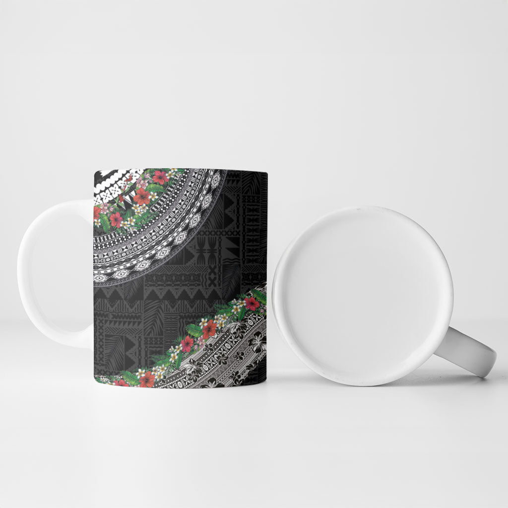 Fiji Hibiscus Ceramic Mug Tapa Masi Motifs with Tropical Plants LT03 - Polynesian Pride