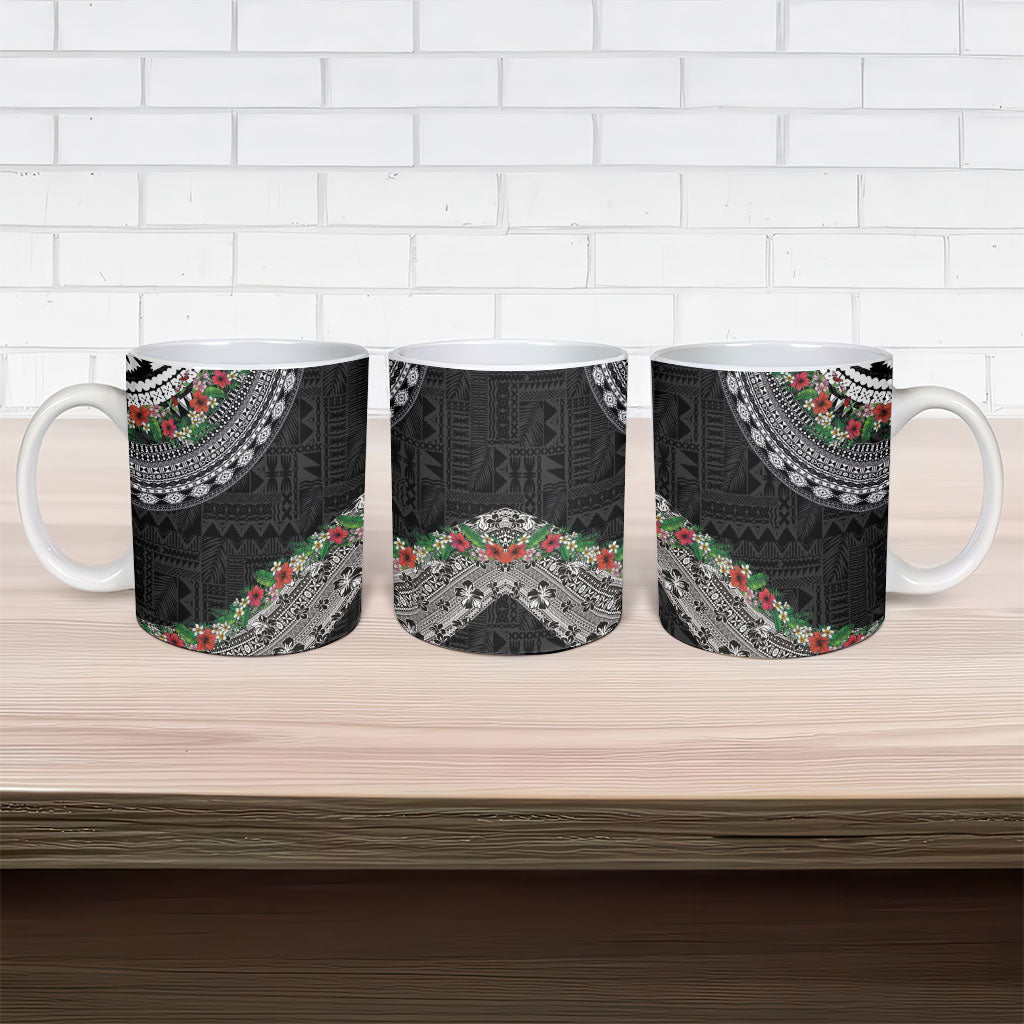 Fiji Hibiscus Ceramic Mug Tapa Masi Motifs with Tropical Plants LT03 - Polynesian Pride