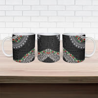 Fiji Hibiscus Ceramic Mug Tapa Masi Motifs with Tropical Plants LT03 - Polynesian Pride