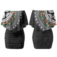 Fiji Hibiscus Couples Matching Off Shoulder Short Dress and Long Sleeve Button Shirt Tapa Masi Motifs with Tropical Plants LT03 - Polynesian Pride