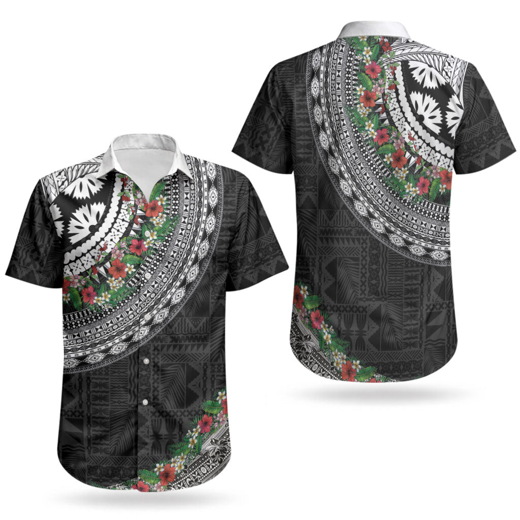 Fiji Hibiscus Couples Matching Summer Maxi Dress and Hawaiian Shirt Tapa Masi Motifs with Tropical Plants LT03 - Polynesian Pride