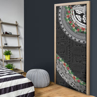 Fiji Hibiscus Door Cover Tapa Masi Motifs with Tropical Plants LT03 - Polynesian Pride