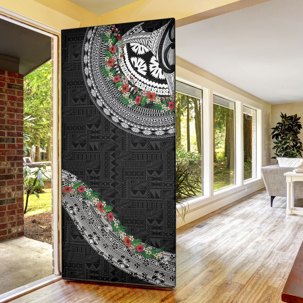Fiji Hibiscus Door Cover Tapa Masi Motifs with Tropical Plants LT03 - Polynesian Pride