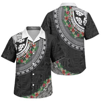 Fiji Hibiscus Family Matching Off Shoulder Short Dress and Hawaiian Shirt Tapa Masi Motifs with Tropical Plants LT03 Son's Shirt Black - Polynesian Pride