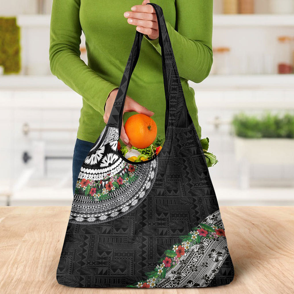 Fiji Hibiscus Grocery Bag Tapa Masi Motifs with Tropical Plants LT03 - Polynesian Pride