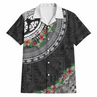 Fiji Hibiscus Hawaiian Shirt Tapa Masi Motifs with Tropical Plants LT03 Black - Polynesian Pride