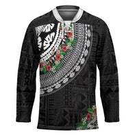 Fiji Hibiscus Hockey Jersey Tapa Masi Motifs with Tropical Plants LT03 Unisex Black - Polynesian Pride