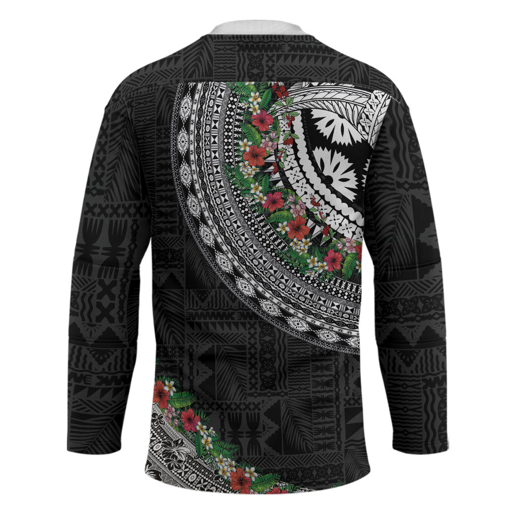 Fiji Hibiscus Hockey Jersey Tapa Masi Motifs with Tropical Plants LT03 - Polynesian Pride