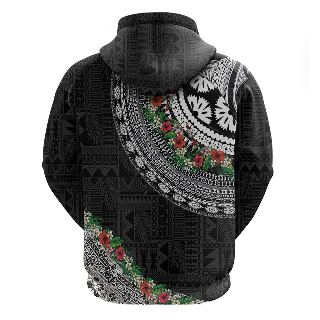 Fiji Hibiscus Hoodie Tapa Masi Motifs with Tropical Plants LT03 - Polynesian Pride