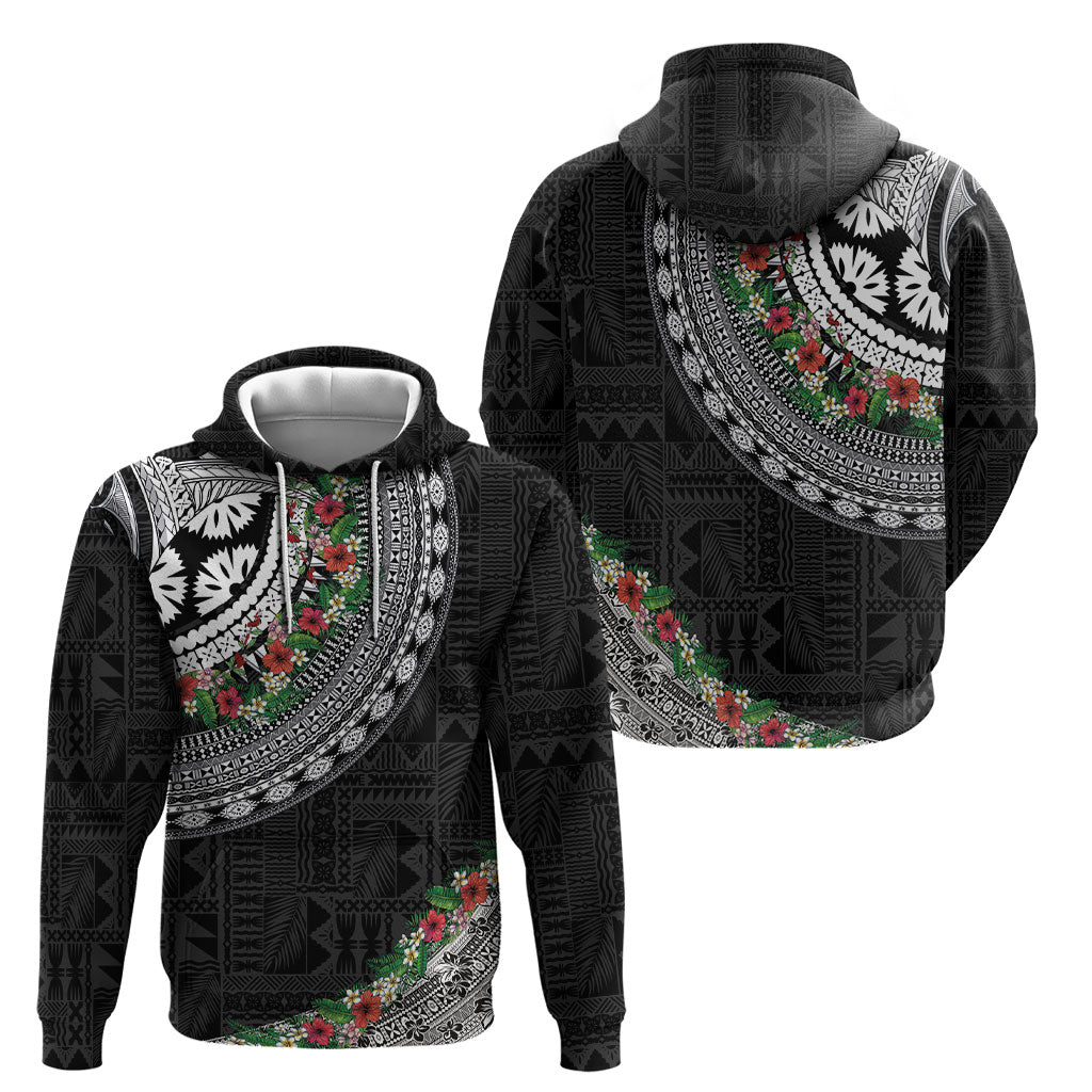 Fiji Hibiscus Hoodie Tapa Masi Motifs with Tropical Plants LT03 - Polynesian Pride