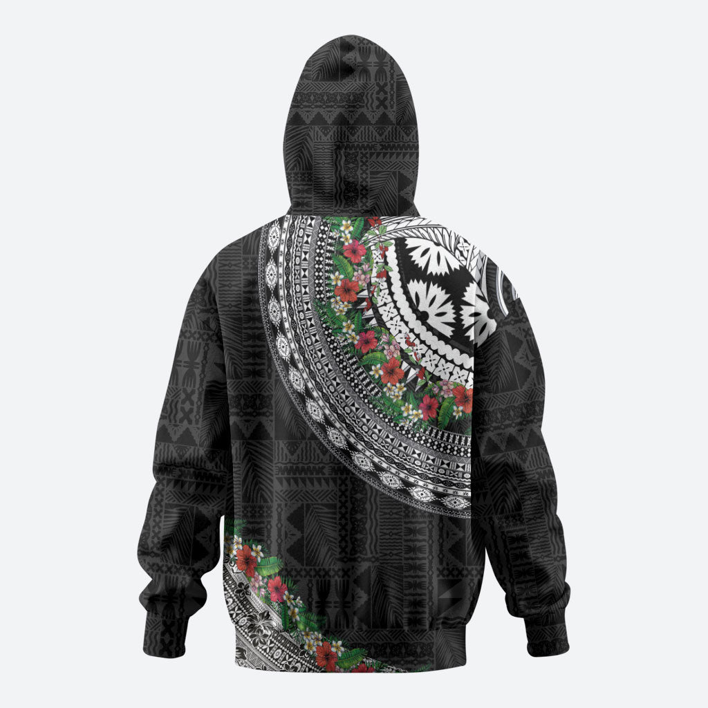 Fiji Hibiscus Hoodie Tapa Masi Motifs with Tropical Plants LT03 - Polynesian Pride