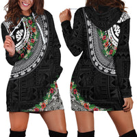 Fiji Hibiscus Hoodie Dress Tapa Masi Motifs with Tropical Plants LT03 - Polynesian Pride