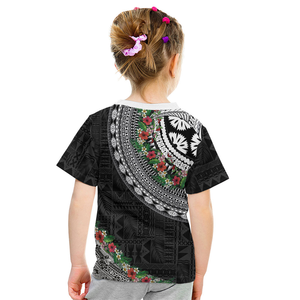 Fiji Hibiscus Kid T Shirt Tapa Masi Motifs with Tropical Plants LT03 - Polynesian Pride