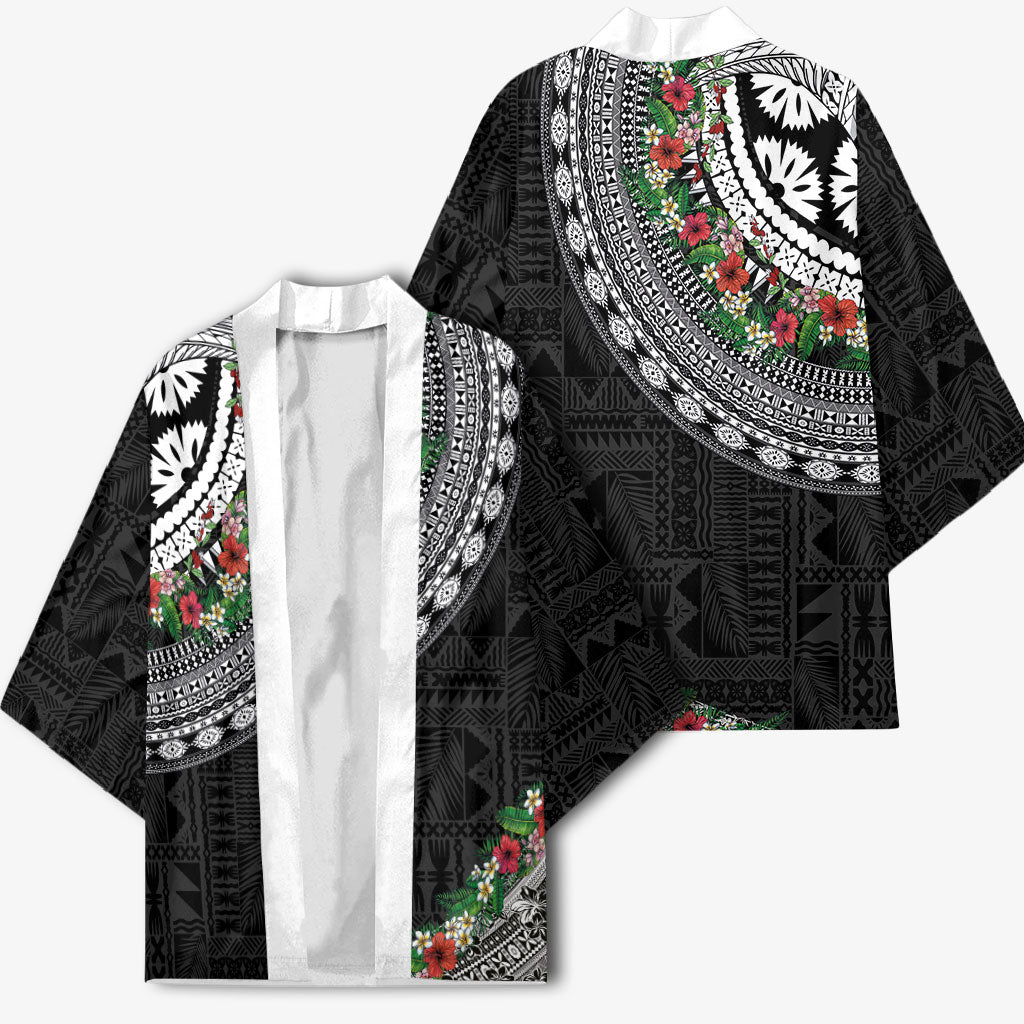 Fiji Hibiscus Kimono Tapa Masi Motifs with Tropical Plants LT03 - Polynesian Pride