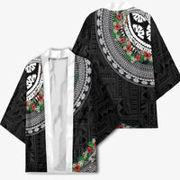 Fiji Hibiscus Kimono Tapa Masi Motifs with Tropical Plants LT03 - Polynesian Pride