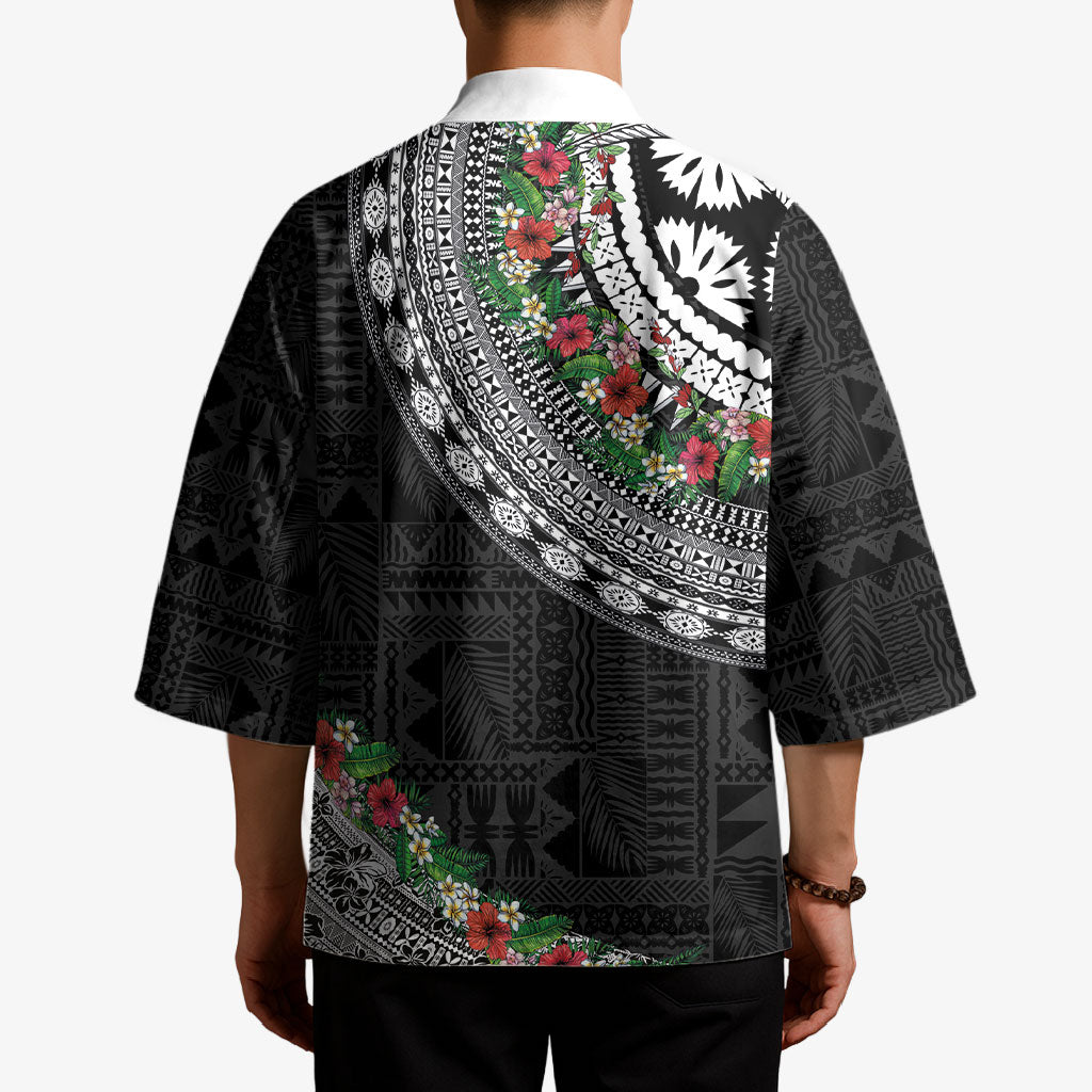 Fiji Hibiscus Kimono Tapa Masi Motifs with Tropical Plants LT03 - Polynesian Pride