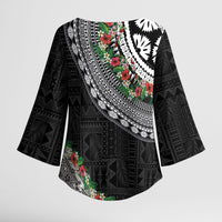 Fiji Hibiscus Kimono Sleeve Blouse Tapa Masi Motifs with Tropical Plants LT03 - Polynesian Pride