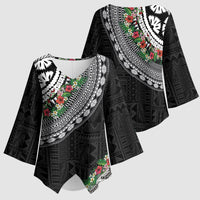 Fiji Hibiscus Kimono Sleeve Blouse Tapa Masi Motifs with Tropical Plants LT03 - Polynesian Pride