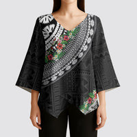 Fiji Hibiscus Kimono Sleeve Blouse Tapa Masi Motifs with Tropical Plants LT03 - Polynesian Pride