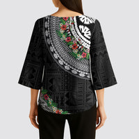 Fiji Hibiscus Kimono Sleeve Blouse Tapa Masi Motifs with Tropical Plants LT03 - Polynesian Pride