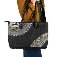 Fiji Hibiscus Leather Tote Bag Tapa Masi Motifs with Tropical Plants LT03 - Polynesian Pride