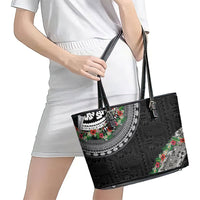 Fiji Hibiscus Leather Tote Bag Tapa Masi Motifs with Tropical Plants LT03 - Polynesian Pride