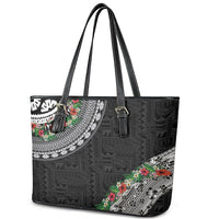 Fiji Hibiscus Leather Tote Bag Tapa Masi Motifs with Tropical Plants LT03 - Polynesian Pride
