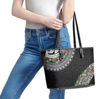 Fiji Hibiscus Leather Tote Bag Tapa Masi Motifs with Tropical Plants LT03 - Polynesian Pride