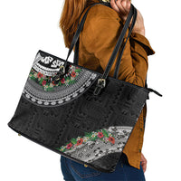 Fiji Hibiscus Leather Tote Bag Tapa Masi Motifs with Tropical Plants LT03 - Polynesian Pride