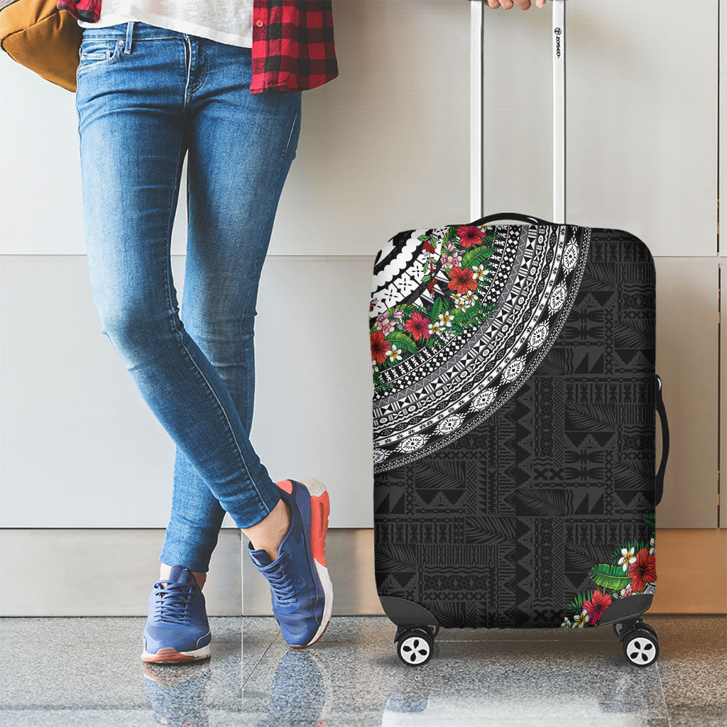 Fiji Hibiscus Luggage Cover Tapa Masi Motifs with Tropical Plants LT03 - Polynesian Pride