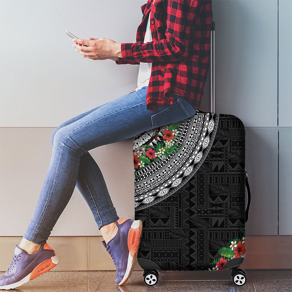 Fiji Hibiscus Luggage Cover Tapa Masi Motifs with Tropical Plants LT03 - Polynesian Pride