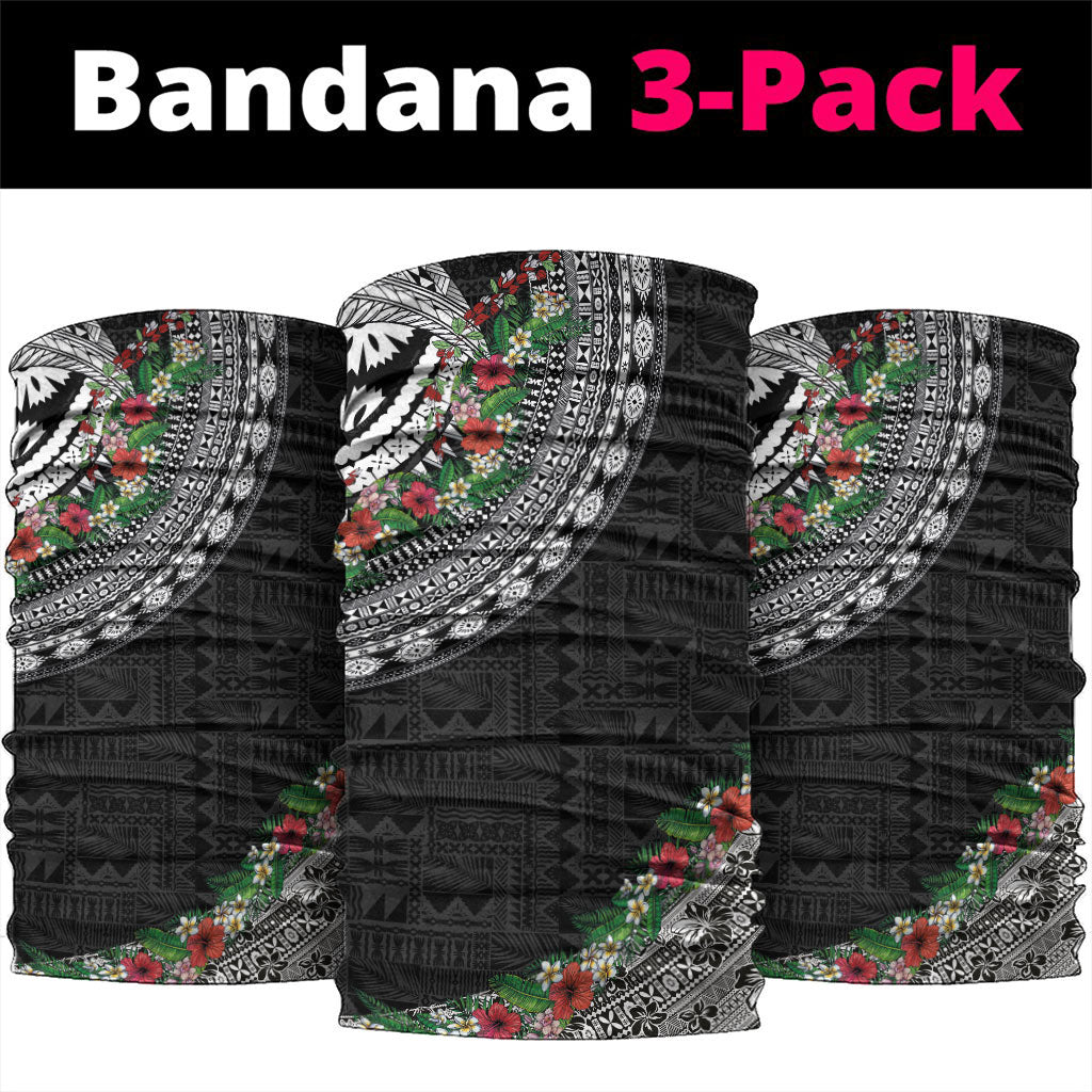 Fiji Hibiscus Neck Gaiter Tapa Masi Motifs with Tropical Plants LT03 package One Size: 25*50cm Black - Polynesian Pride
