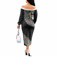Fiji Hibiscus Off The Shoulder Long Sleeve Dress Tapa Masi Motifs with Tropical Plants LT03 - Polynesian Pride