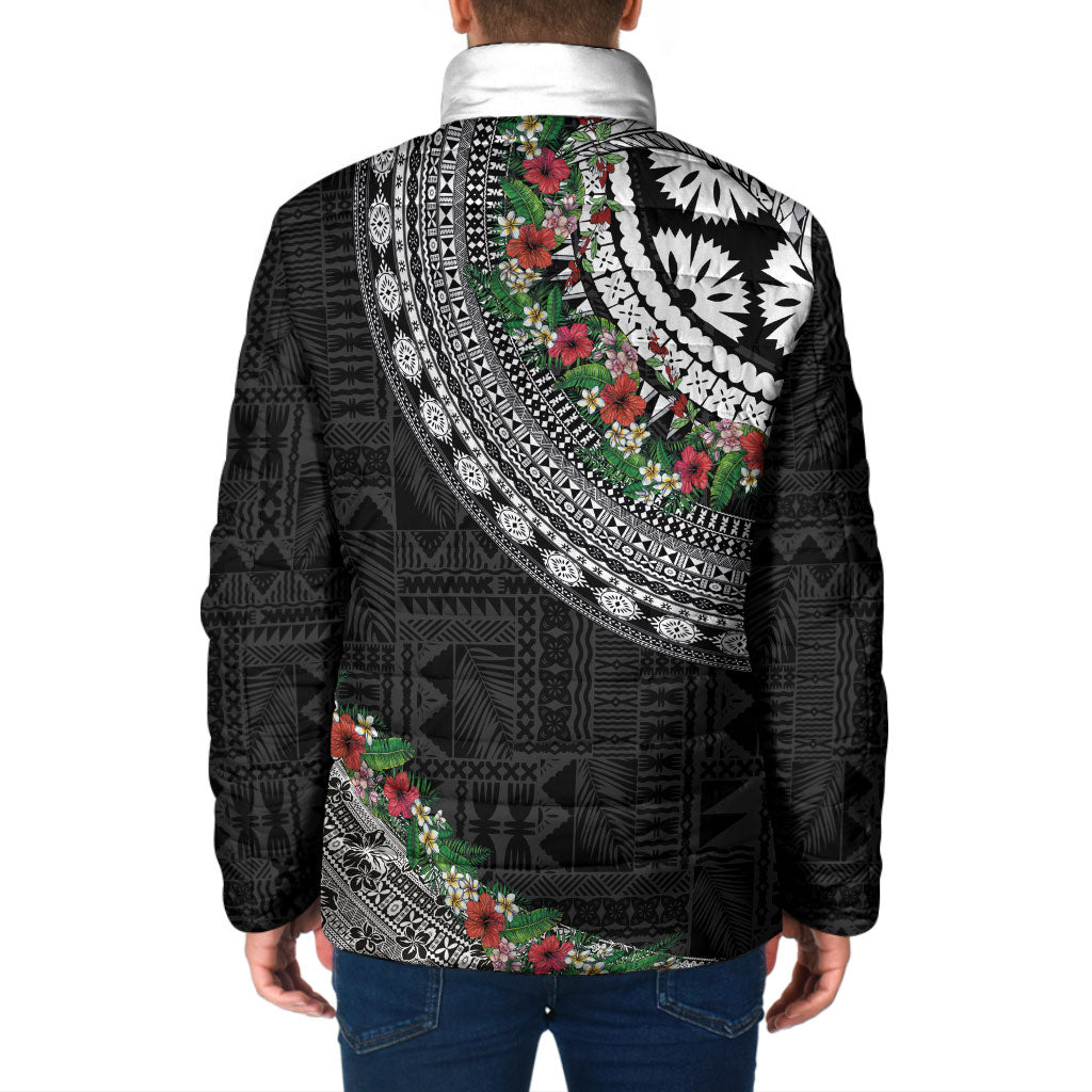 Fiji Hibiscus Padded Jacket Tapa Masi Motifs with Tropical Plants LT03 - Polynesian Pride