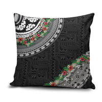 Fiji Hibiscus Pillow Cover Tapa Masi Motifs with Tropical Plants LT03 Black - Polynesian Pride