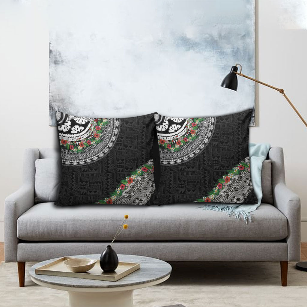 Fiji Hibiscus Pillow Cover Tapa Masi Motifs with Tropical Plants LT03 - Polynesian Pride