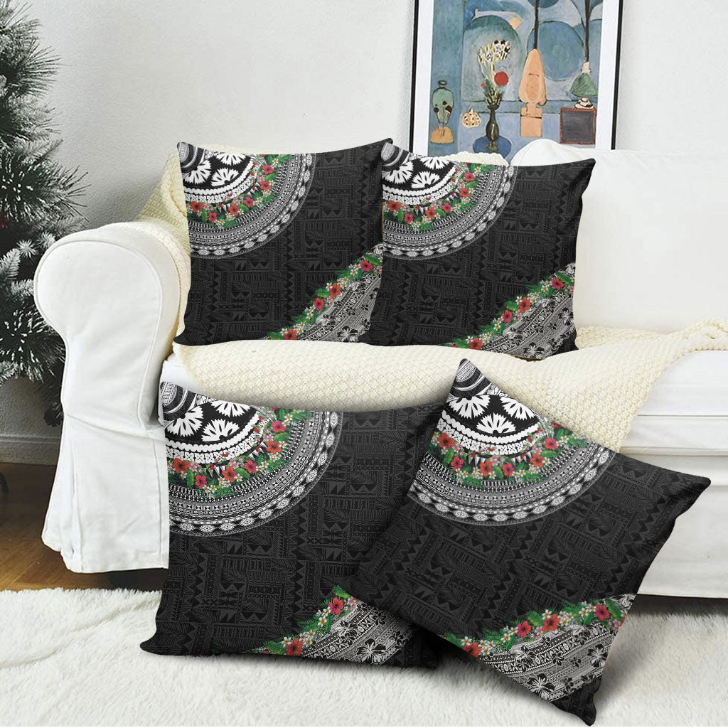 Fiji Hibiscus Pillow Cover Tapa Masi Motifs with Tropical Plants LT03 - Polynesian Pride