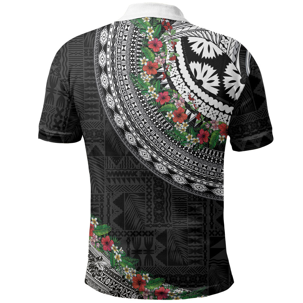 Fiji Hibiscus Polo Shirt Tapa Masi Motifs with Tropical Plants LT03 - Polynesian Pride