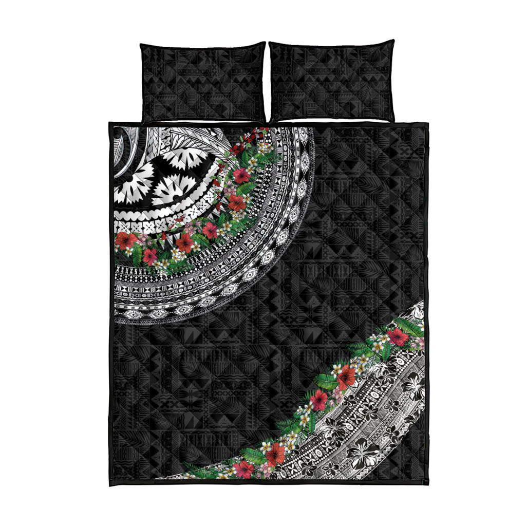 Fiji Hibiscus Quilt Bed Set Tapa Masi Motifs with Tropical Plants LT03 - Polynesian Pride