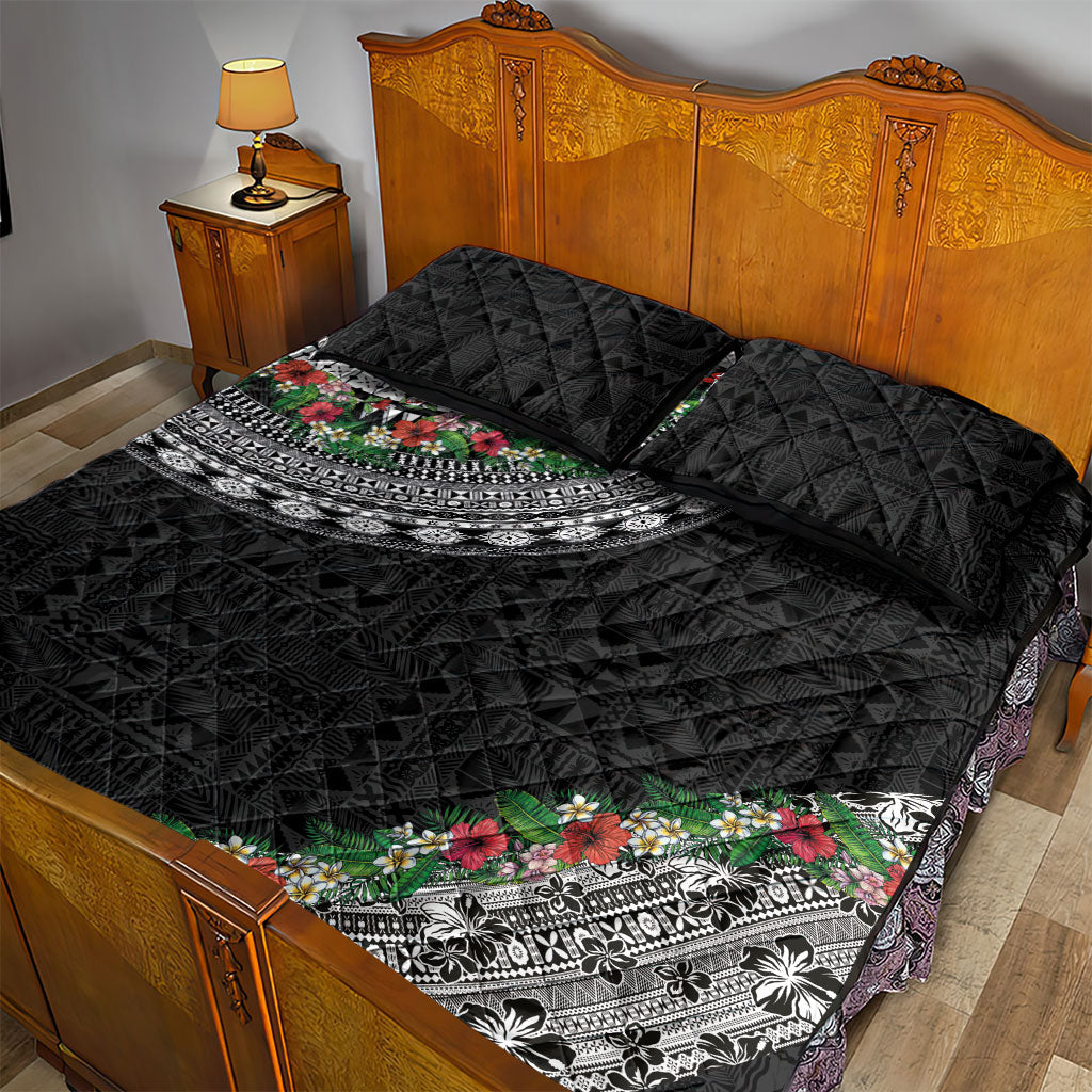 Fiji Hibiscus Quilt Bed Set Tapa Masi Motifs with Tropical Plants LT03 - Polynesian Pride