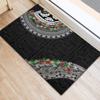 Fiji Hibiscus Rubber Doormat Tapa Masi Motifs with Tropical Plants LT03 - Polynesian Pride