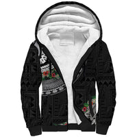 Fiji Hibiscus Sherpa Hoodie Tapa Masi Motifs with Tropical Plants LT03 Unisex Black - Polynesian Pride