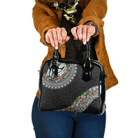 Fiji Hibiscus Shoulder Handbag Tapa Masi Motifs with Tropical Plants LT03 One Size Black - Polynesian Pride