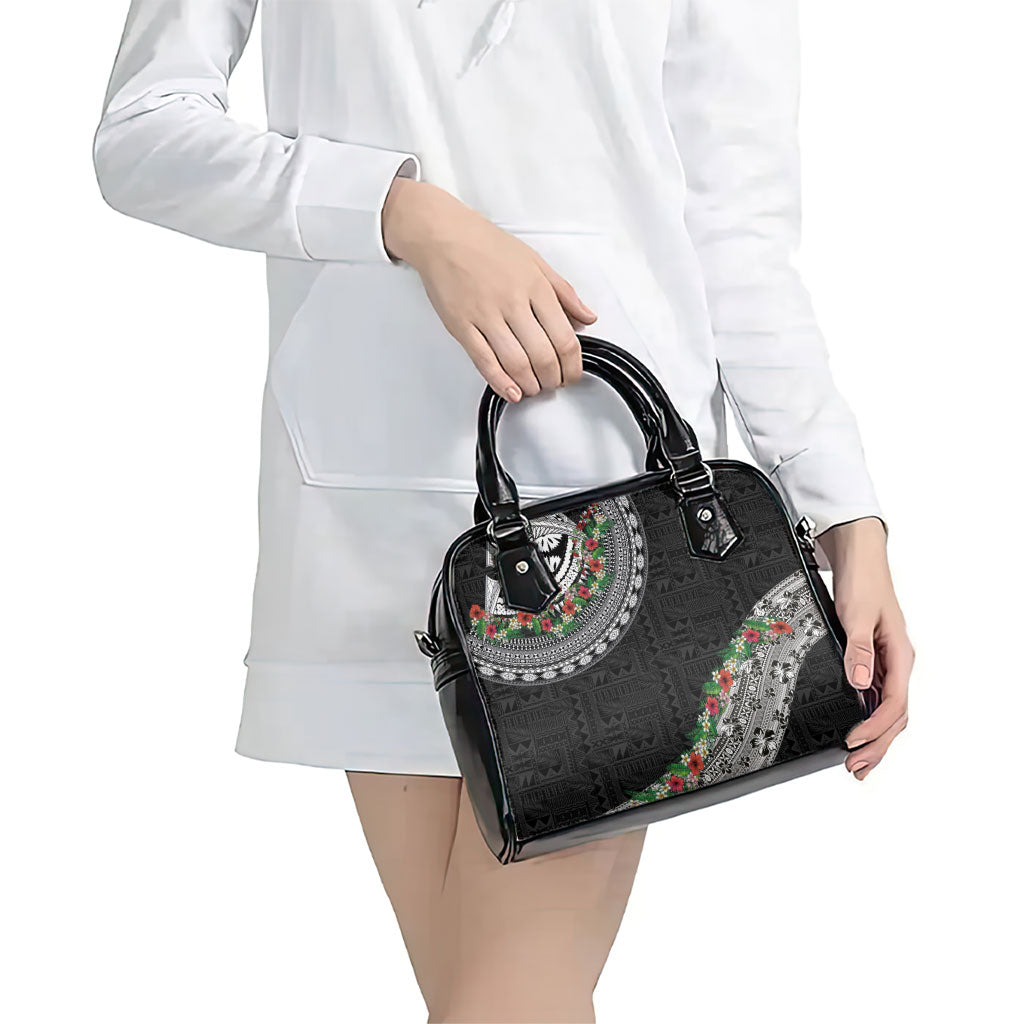 Fiji Hibiscus Shoulder Handbag Tapa Masi Motifs with Tropical Plants LT03 - Polynesian Pride