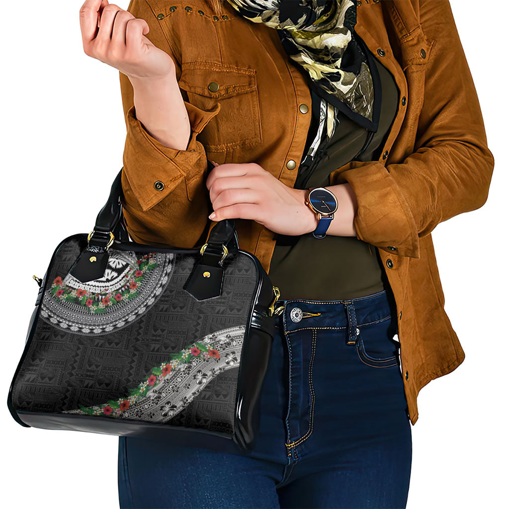 Fiji Hibiscus Shoulder Handbag Tapa Masi Motifs with Tropical Plants LT03 - Polynesian Pride