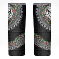 Fiji Hibiscus Skinny Tumbler Tapa Masi Motifs with Tropical Plants LT03 Black - Polynesian Pride