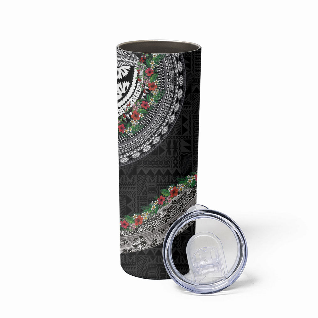 Fiji Hibiscus Skinny Tumbler Tapa Masi Motifs with Tropical Plants LT03 - Polynesian Pride