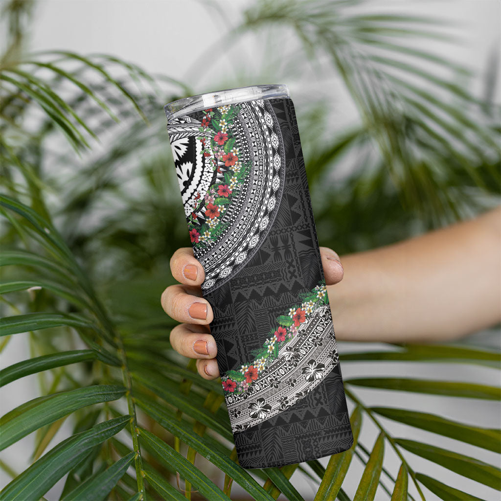 Fiji Hibiscus Skinny Tumbler Tapa Masi Motifs with Tropical Plants LT03 - Polynesian Pride