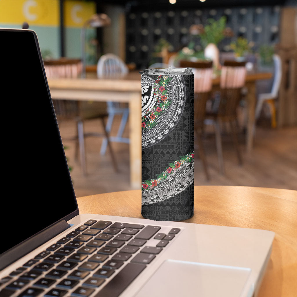 Fiji Hibiscus Skinny Tumbler Tapa Masi Motifs with Tropical Plants LT03 - Polynesian Pride